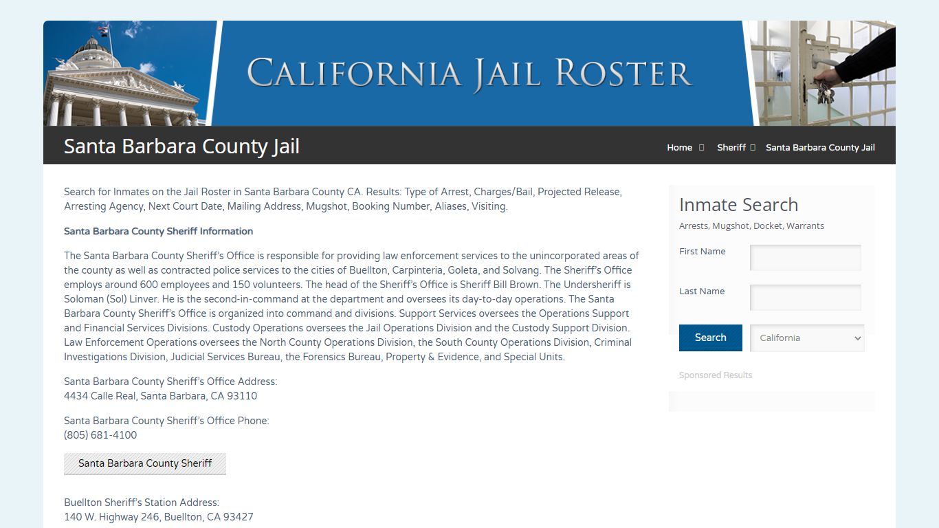 Santa Barbara County Jail | Jail Roster Search