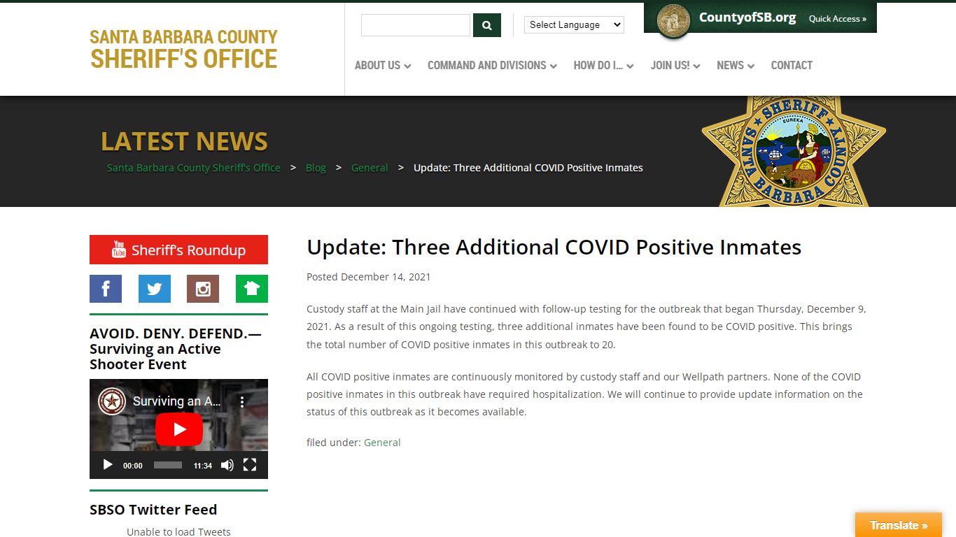 Update: Three Additional COVID Positive Inmates – Santa ...